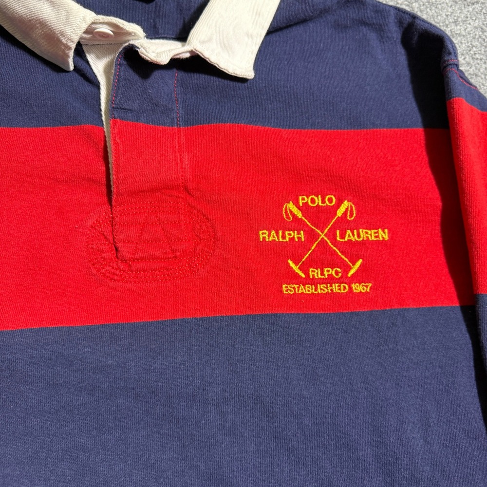 Vintage Polo Ralph Lauren Mens XL Rugby Shirt Red Navy Blue Striped Long Sleeve - Picture 3 of 9